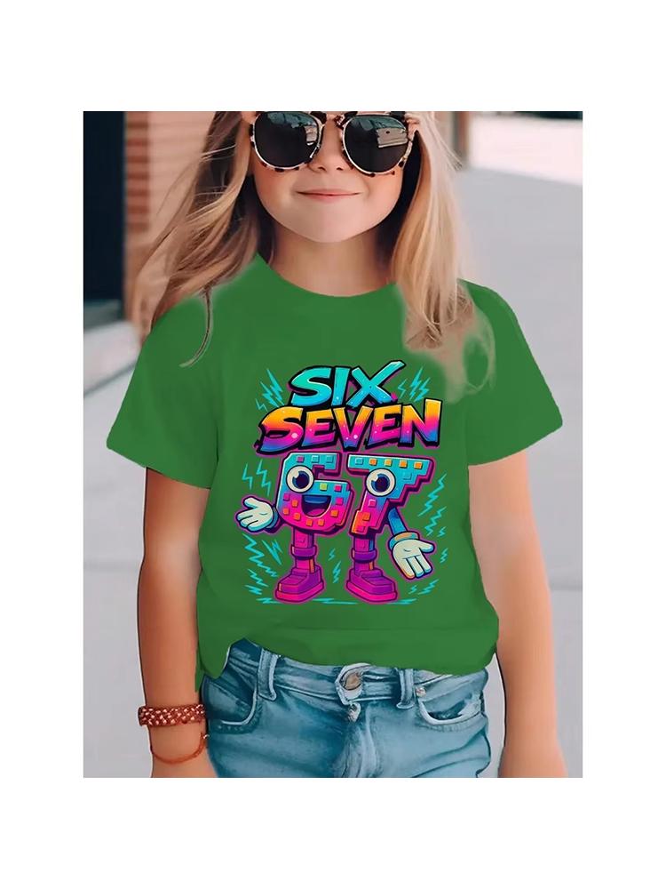 Kids Green Six Seven 67 Colorful Lightning Pixel TShirt Soft Cotton Cute Teedf0186