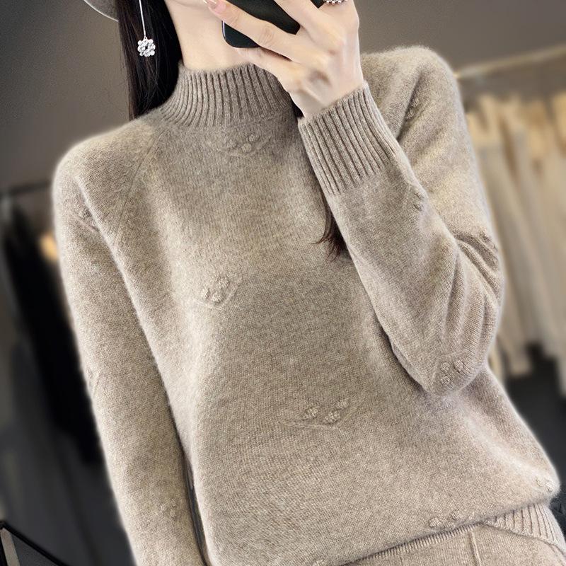 Thickened Half-high Neck Cardigan for Women In Autumn and Winter New Soft and Warm Cashmere Knitted Base Shirt Versatile Sweater