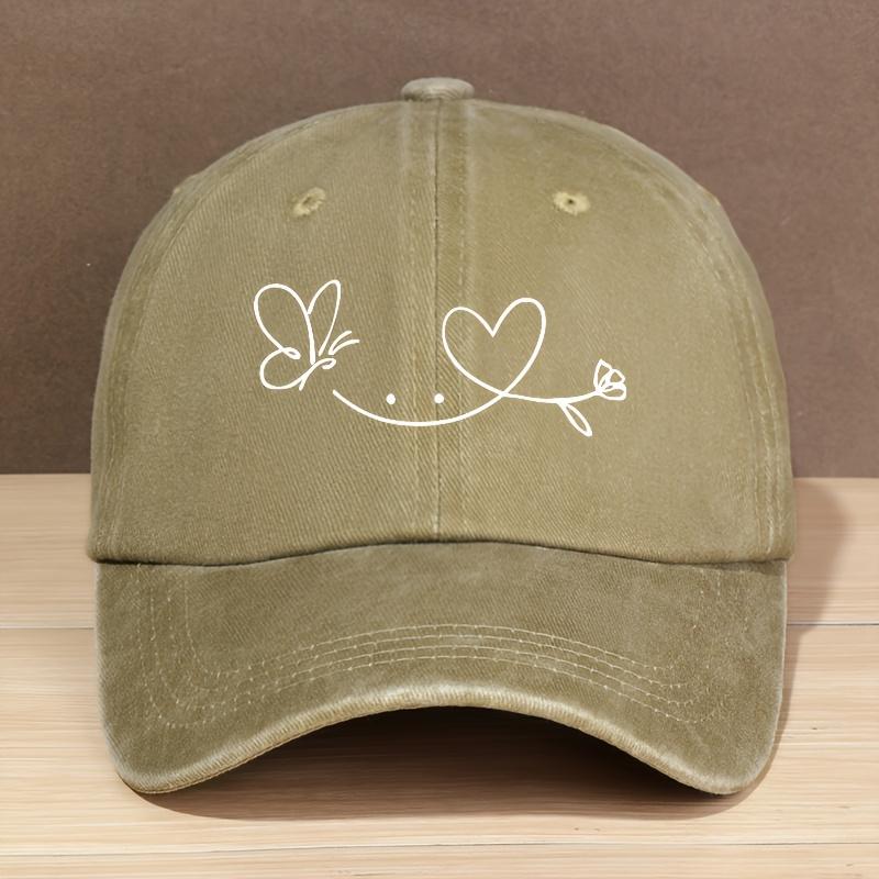 Unisex VintageInspired Soft Top Baseball Cap with Butterfly Heart Design Adjustable FitLightweight Polyester