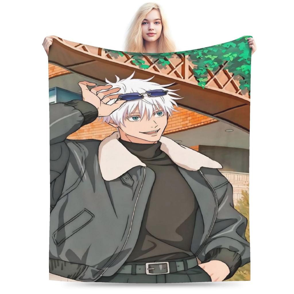 Warm Cozy Blanket Picnic Gojo Satoru Bedding Throws Novelty Bedspread For Couch Bed