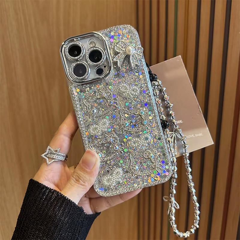 Чехол для телефона со стразами и пайетками, клеевой, с бантом Kt, для iPhone 17 Air, с мелкими отверстиями, противоударный, для Apple 16 Pro Max
