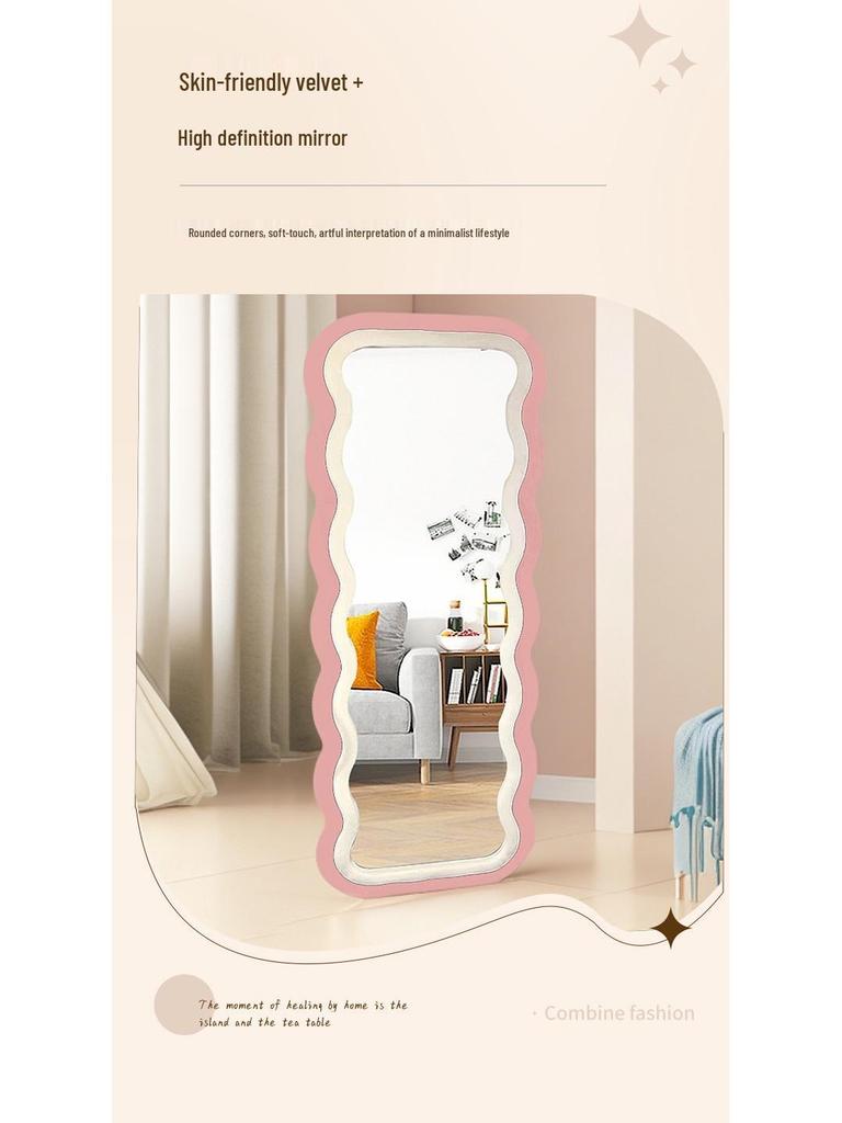 Зеркало в пол в стиле легкой роскоши: Печеньевидный с отделкой из голландского бархата и двухсторонней рамой с цветовой блокировкой