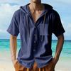 Men's Linen Quick-Dry Hoodie Shirts  Summer Casual Loose Breathable Button-Down Short Sleeve Hoodies
