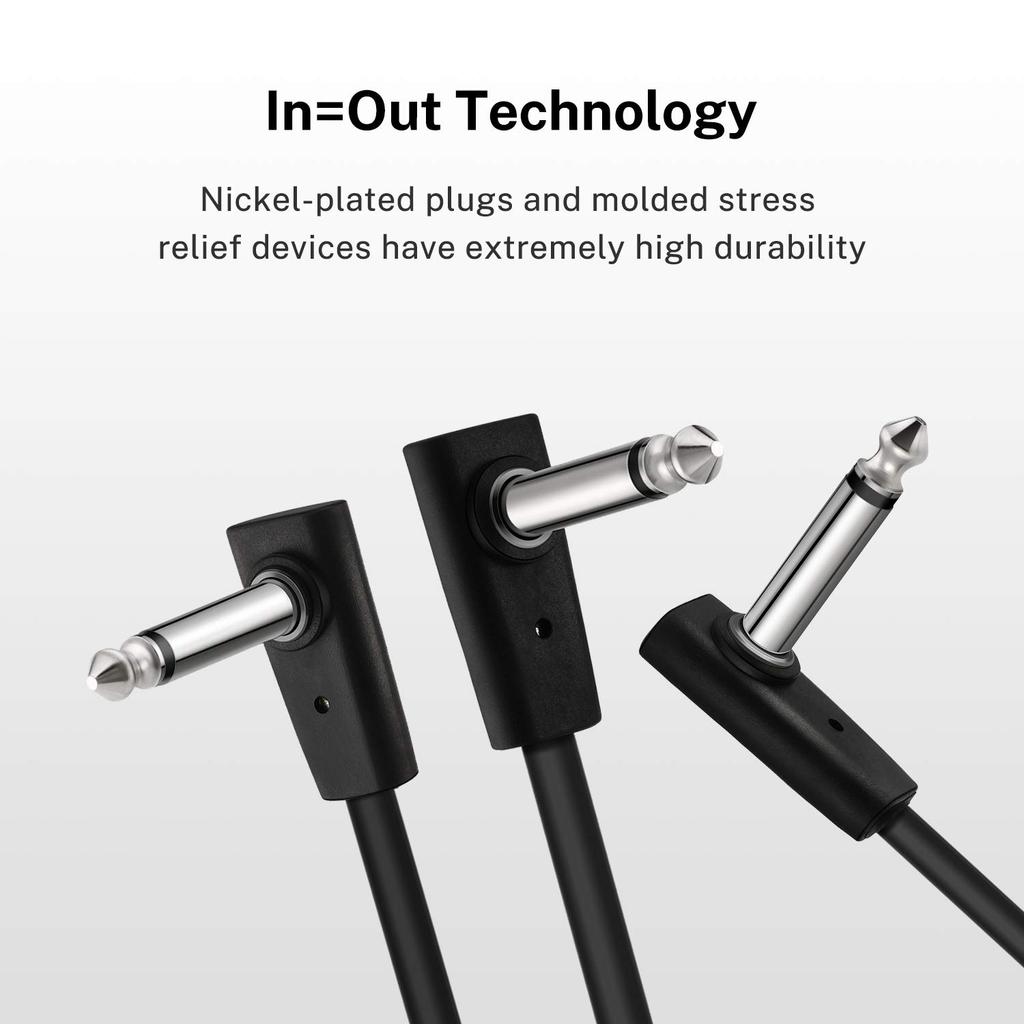 Donner 15cm Flat Patch Cables for Guitar Effects, Black (3 Cables)