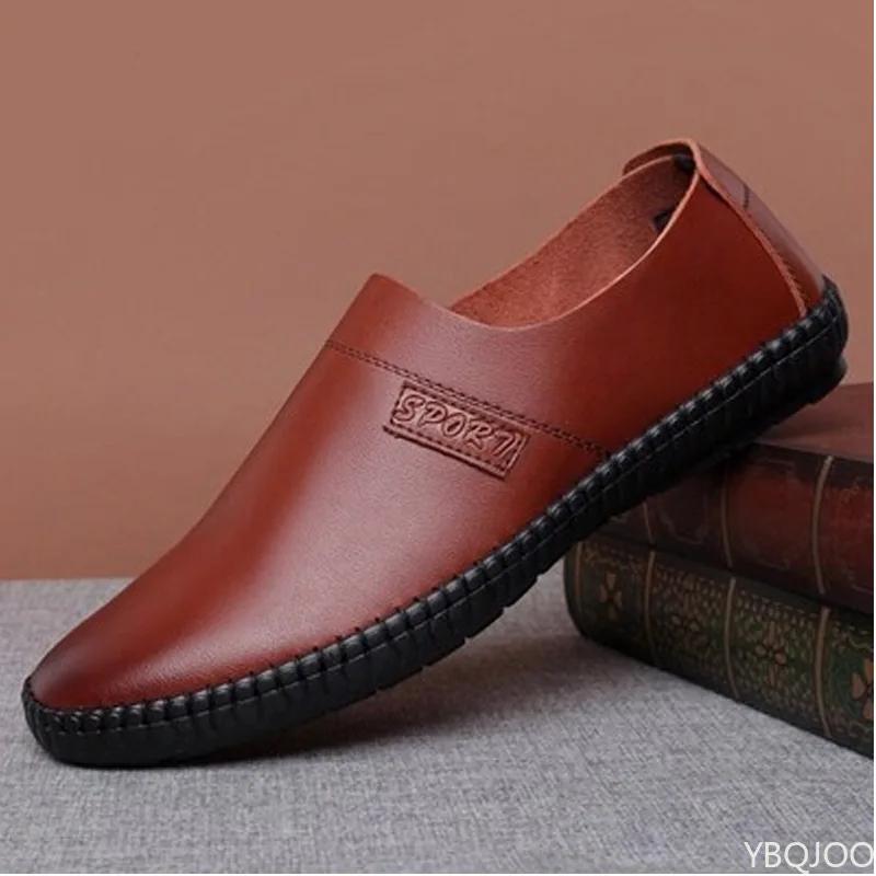 Men's New Leather Shoes Breathable Lazy Bean Bean Shoe Soft Soled Casual Flats Comfortable Anti Slip Male Shoes Homme Zapatos