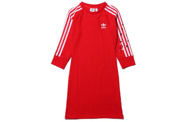 adidas Оригинальные женские платья с длинным рукавом, с круглым вырезом, средней длины, GK7167