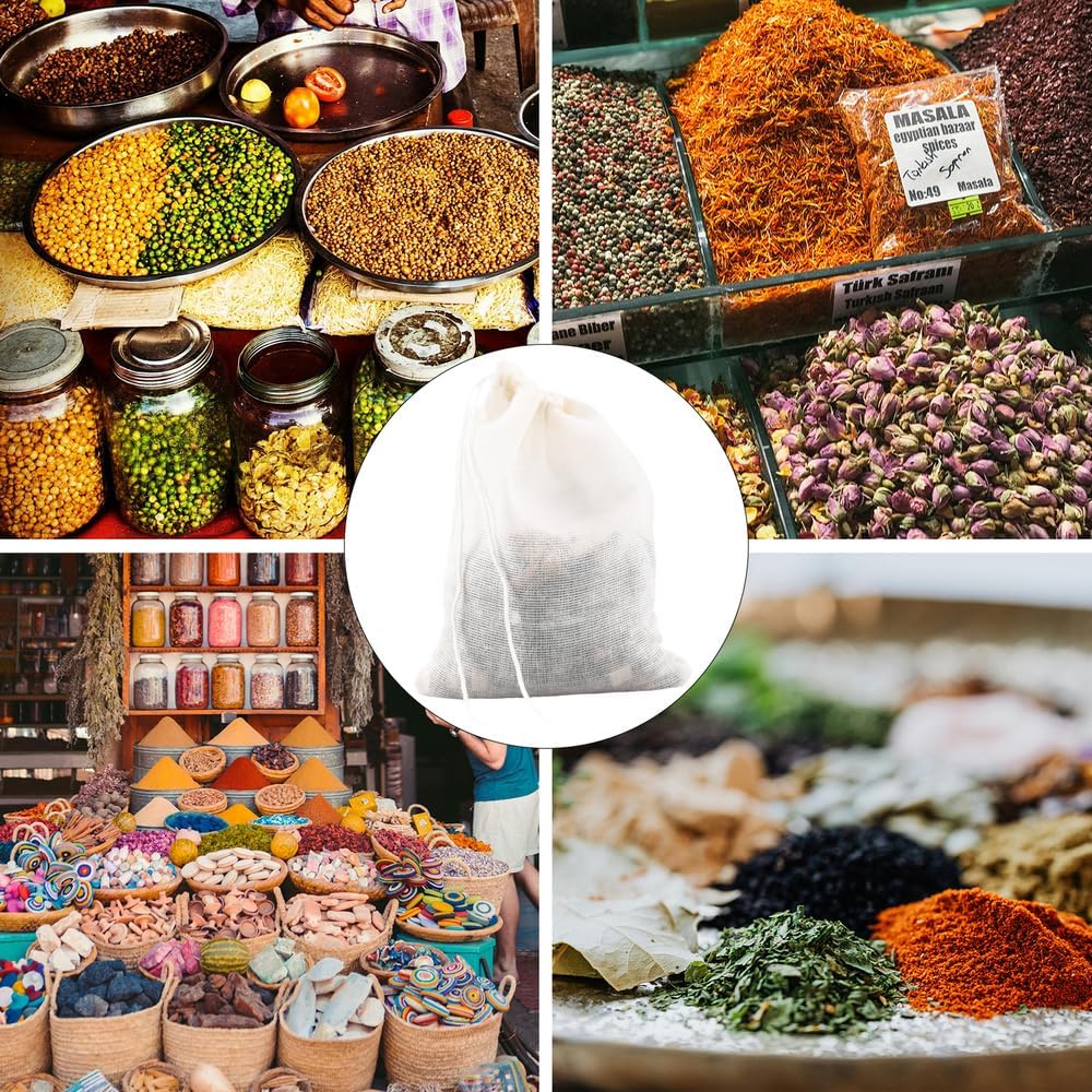 30 Pcs Spice Bags for Cooking, 3.86x3.15 Inch Reble Drawstring Muslin Soup Empty Tea Bags Straining Filter Cheesecloth Sachet for Spices Tea Loose