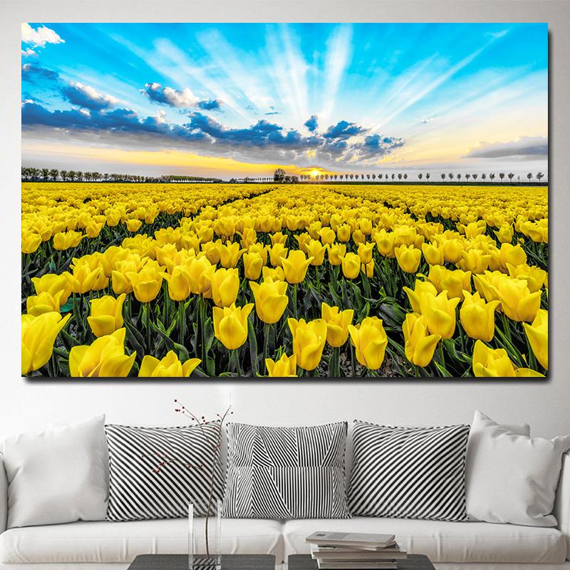 Красные поля тюльпанов, настенные картины, холст, живопись, цветочные полевые постеры и принты, цветочный пейзаж, настенное искусство для декора гостиной