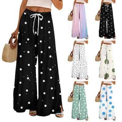 Женские брюки с принтом и широкими штанинами, с карманами, с высокой талией, на кулиске, свободные, повседневные