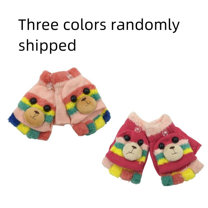 Осень-зима, детские перчатки с пятью пальцами, варежки на половину пальцев для мальчиков, детские вязаные варежки, милые теплые флип-перчатки с героями мультфильмов