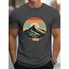 Мужская летняя модная спортивная повседневная футболка с круглым вырезом и короткими рукавами, свободного кроя, в стиле ретро, с принтом заката над снежными горами, 100% хлопок