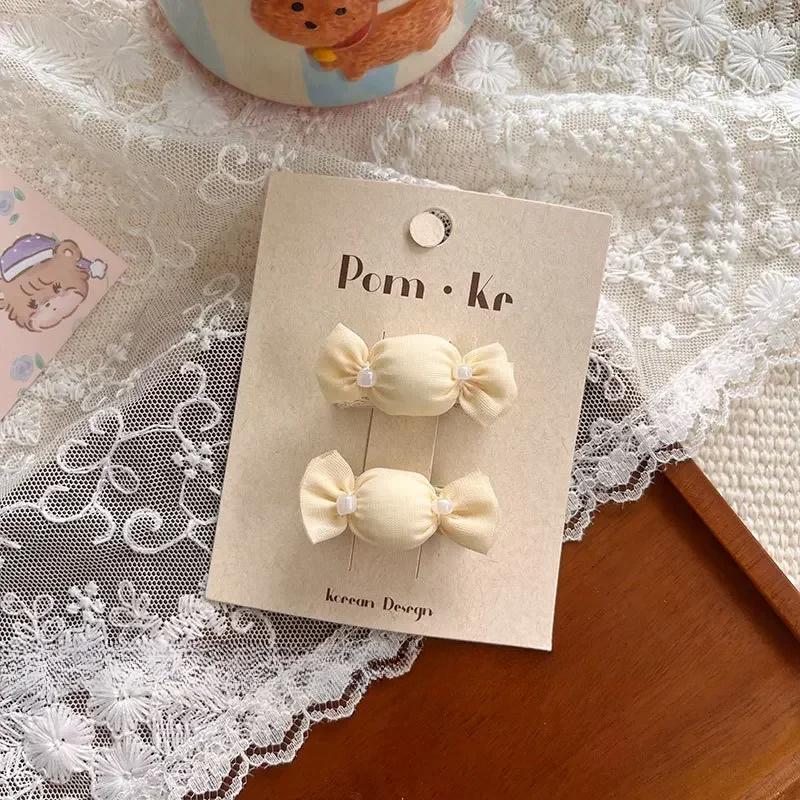 2 шт./комплект, милая заколка для волос принцессы для девочки, бежевый цвет, кружевной бант, конфетная заколка для волос для малышей, полная ткань, детская челка, боковая заколка
