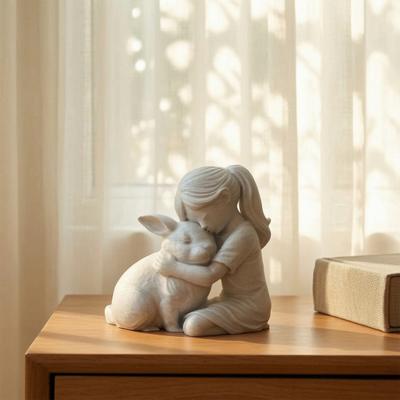 Фигурка Девочки и Кролика, 3D-печатная статуэтка Девочки, обнимающей Кролика, Маленькое Милое Животное, Украшение для Гостиной, Стола, Шкафа