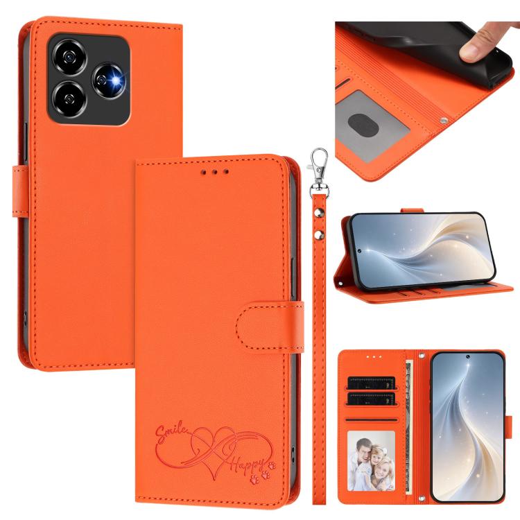 Happy Heart Pattern Magnetic Closure Vegan Leather Phone Case With Wrist Strap For ZTE Blade A56 4G