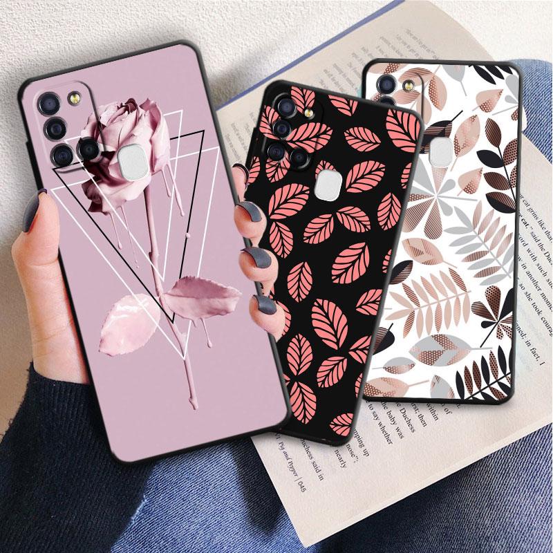 Черный мягкий чехол для телефона Samsung Galaxy A02 A01 A70 A50 A40 A10s A02s A03s A04s A10 A03 Core A04 A20e, чехол с цветочным листом