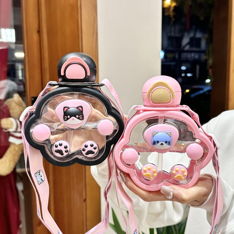 2025 Новая мультяшная детская студенческая забавная пластиковая кружка Mars Rover кошачья лапка простая кружка с соломинкой уличная портативная кружка для воды с откидной крышкой