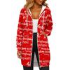 Women's Fashionable Christmas Printed Long Sleeved Drawstring Hooded Zipper Pocket Long Casual Sweatshirt Jacket