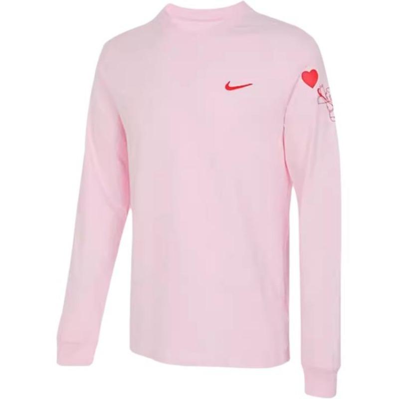 Nike Серия Дня Святого Валентина, однотонная повседневная футболка с круглым вырезом и длинными рукавами, мужские топы, пенопластовый розовый FV3994-663
