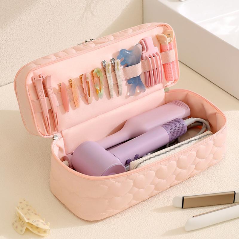 Double-Layer Hair Dryer Storage Bag Portable Large Capacity Dustproof Curler Makeup Bag With Handle Carrying Case For Travel