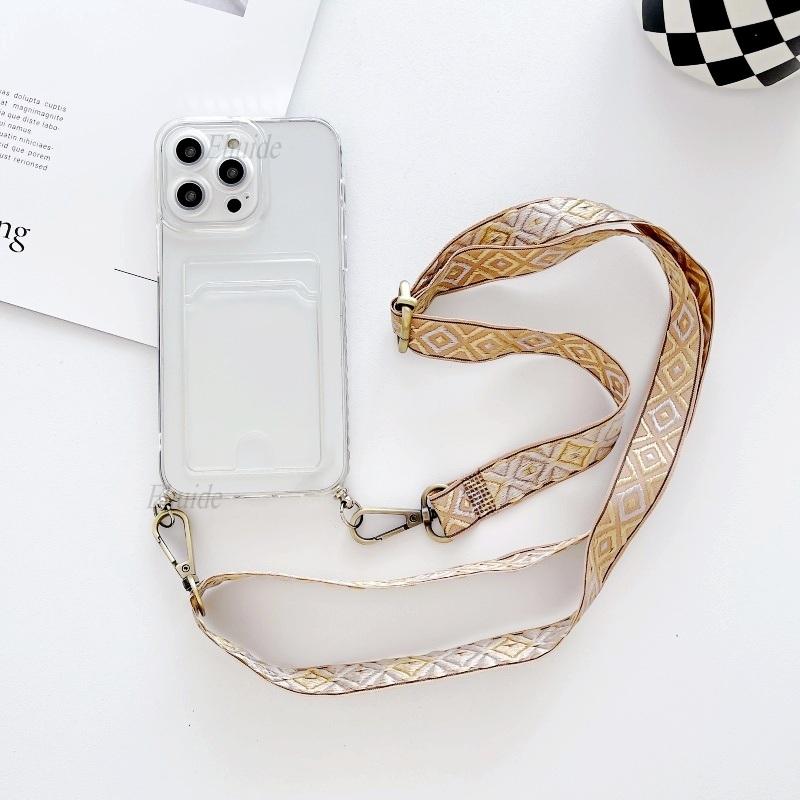 Vintage Strap Case For iPhone 17 16 15 Pro Max 14 Plus 13 12 Mini 11 Pro XS Max Crossbody Lanyard TPU Wallet Crystal Clear Cover