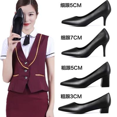 Весна 2025 года, новые женские туфли на высоком каблуке, тонкий каблук, универсальные, долго стоят, не устают ноги, мягкая подошва, черные рабочие туфли, толстый каблук, одинарные туфли