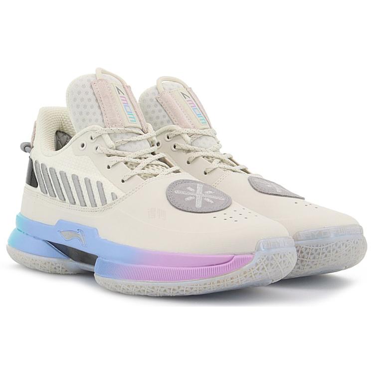 Li Ning WOW 7 Comfortable Slip Resistant, Abrasion Resistant, Lightweight Mid top Basketball Shoes Mens White ABAN079-12