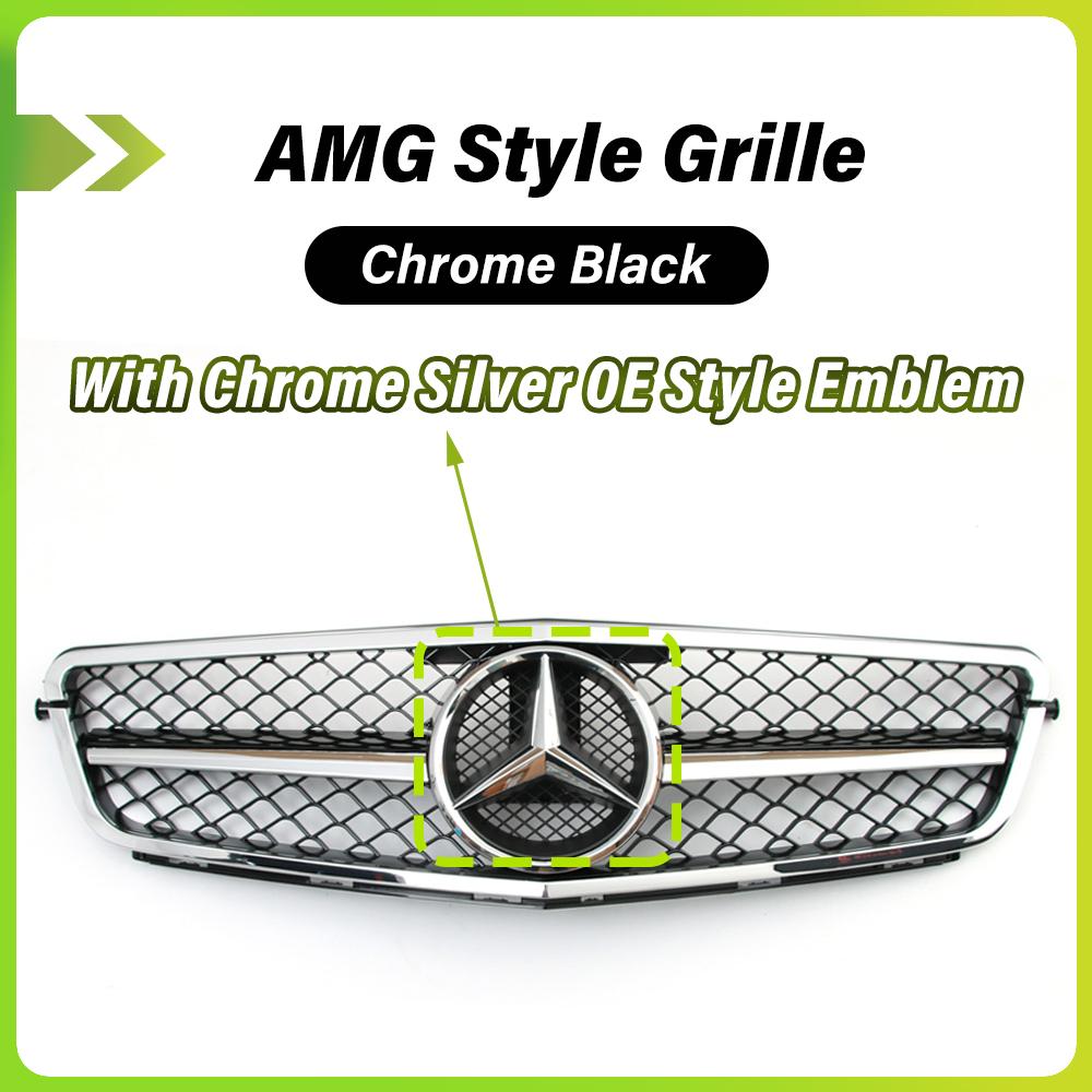 Chrome Black AMG Style Racing Grille With OE Style Emblem Logo For Mercedes Benz C-Class W204 2008-2014 C180 C200 C250 C300 C350 QA1