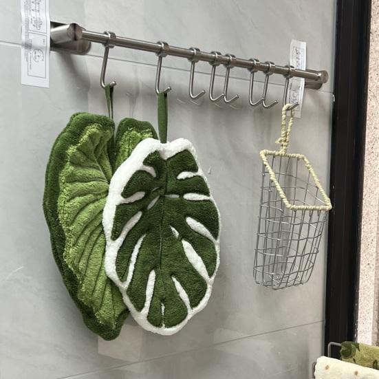 Зеленый Лист Ручное Полотенце Мягкое Впитывающее Полотенце с Листом Алоказии Ручное Полотенце с Листом Монстеры с Петлей для Подвешивания для Дома Ванной Кухни
