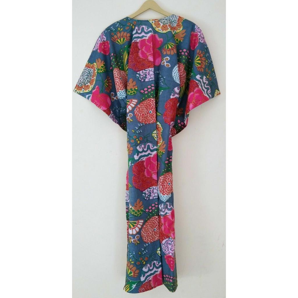 Индийское серое длинное хлопковое платье размера плюс с фруктовым принтом, женское платье-кафтан больших размеров CKFTN-SCRN-FULL-BUYIT-052