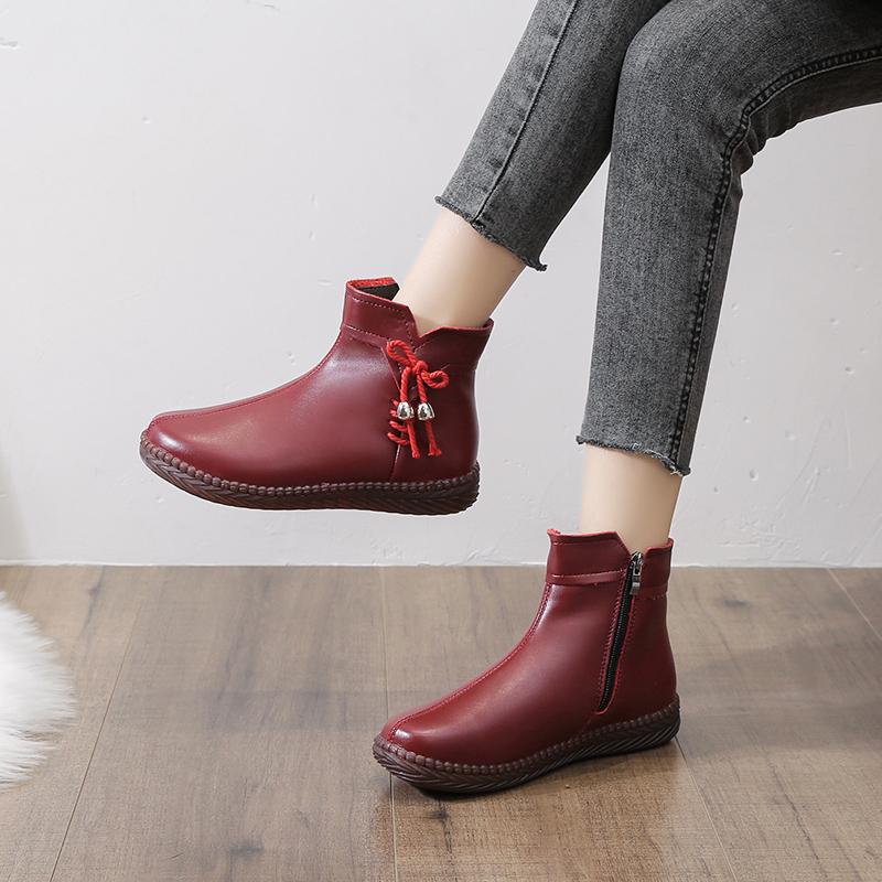 Зимняя женская обувь Модные женские сапоги темперамента с плоской подошвой и круглым носком Короткие плюшевые однотонные ботильоны Zapatos Mujer