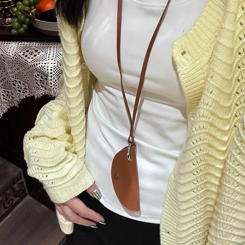 Подвесной шейный полумесяц ключница свитер цепочка искусственная кожа ключница сумка длинное кожаное ожерелье девушка