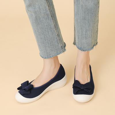 Женские балетки на платформе, туфли на танкетке с низким верхом, удобные нарядные трикотажные туфли на толстом каблуке с ремешком, повседневные туфли без застежек для ходьбы, офисные туфли для женщин