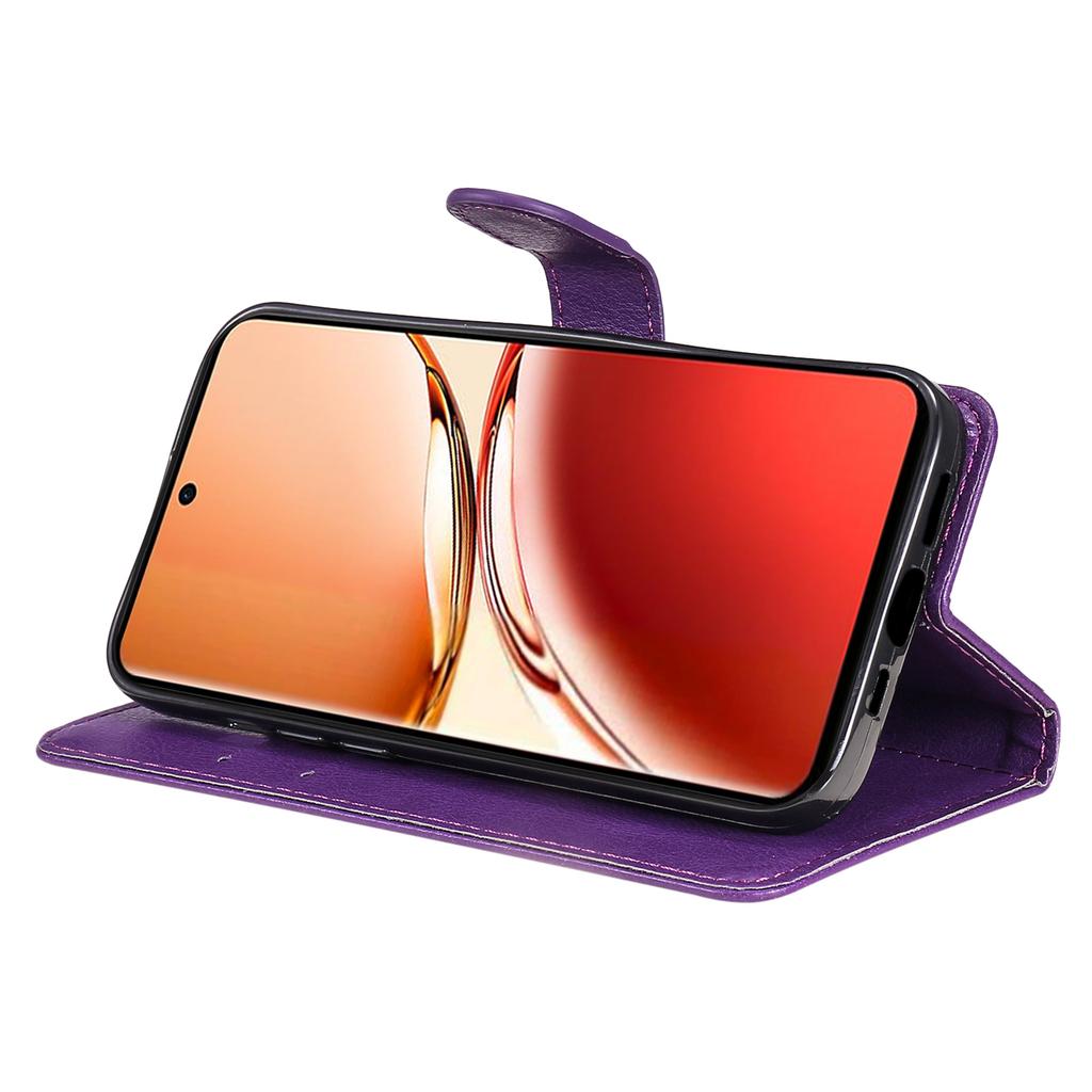Для Oppo Reno12 F 4G Чехол Однотонный Кожаный Мобильный Чехол Кошелек Подставка с Ремешком