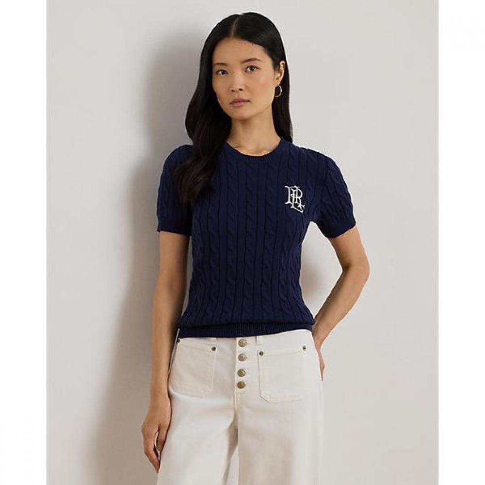 Свитер Lauren Ralph Lauren с коротким рукавом, вязаный косами, из хлопка Wmlrswesn820187410
