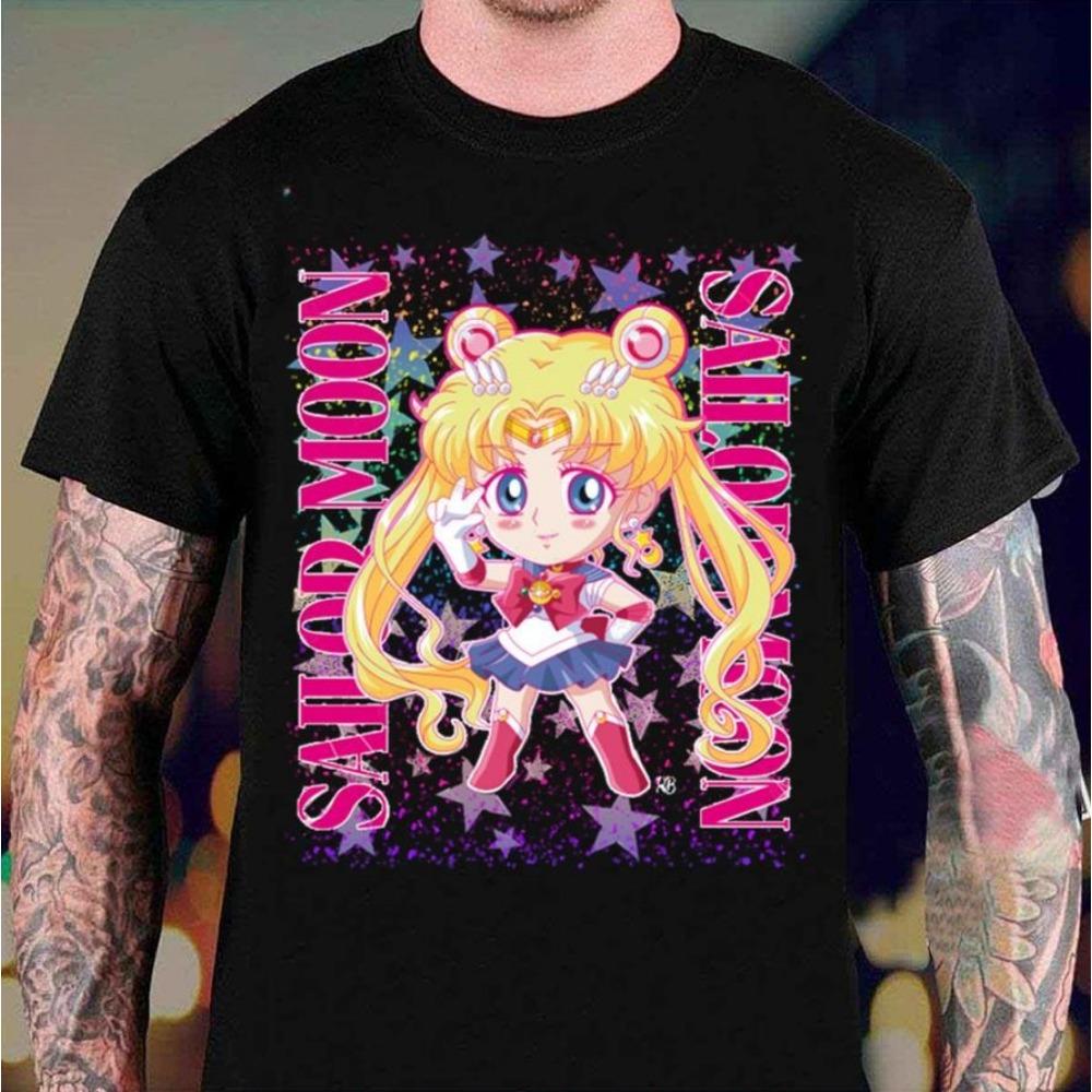 Sailor Moon Ретро 90-х Аниме Графическая Футболка для Мальчиков Девочек Хлопок Подарок Фанатам Летние Топы с Круглым Вырезом и Коротким Рукавом