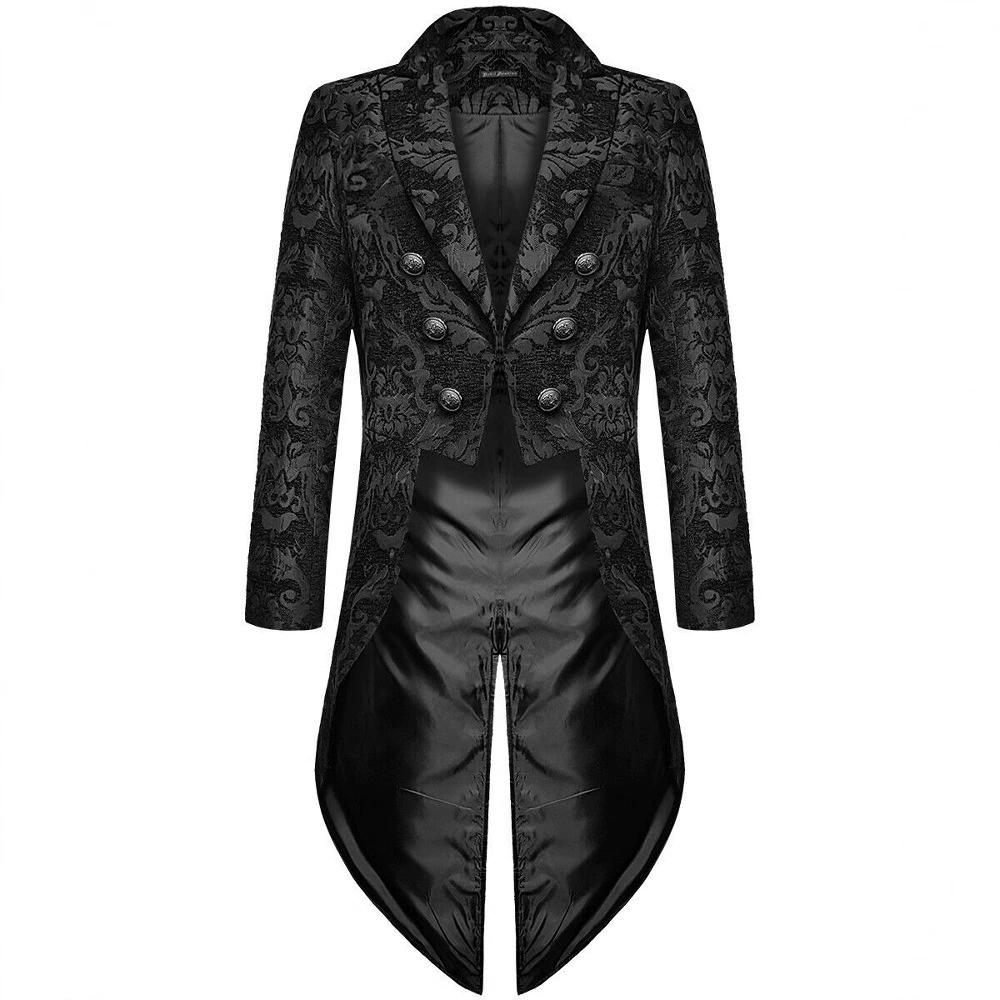 Devil Fashion Мужской готический стимпанк фрак куртка черный парча дамаск свадебный
