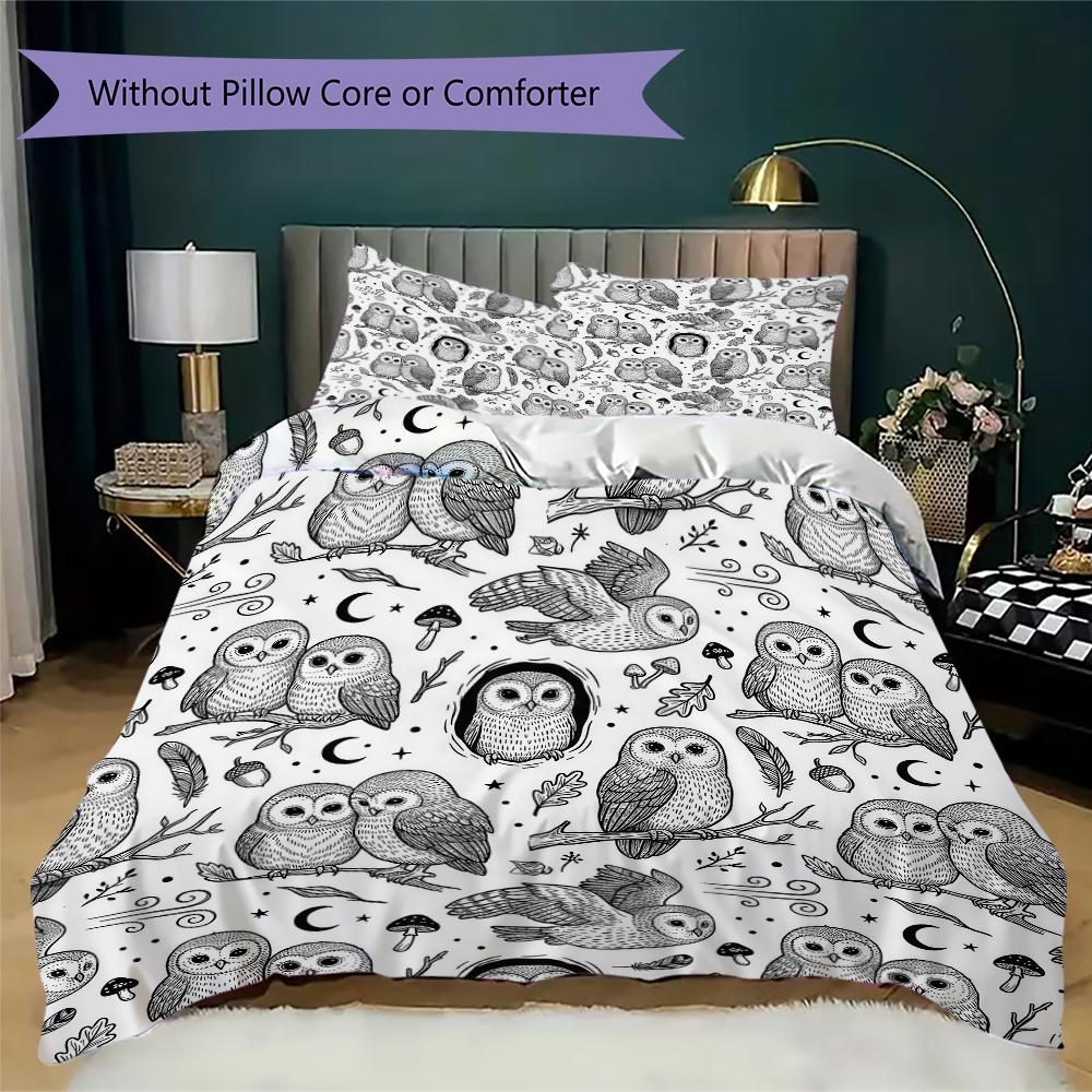 Vintage owl Pattern Bedding uilt Set uilt Cover Pillowcase Home Decoration Birthday Gift (1 * duvet cover + 2 * pillowcase without core)