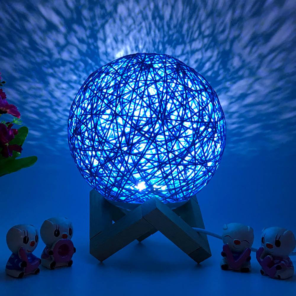 3D светодиодный ночник из ротанга и луны, USB-зарядка, настольная лампа с луной