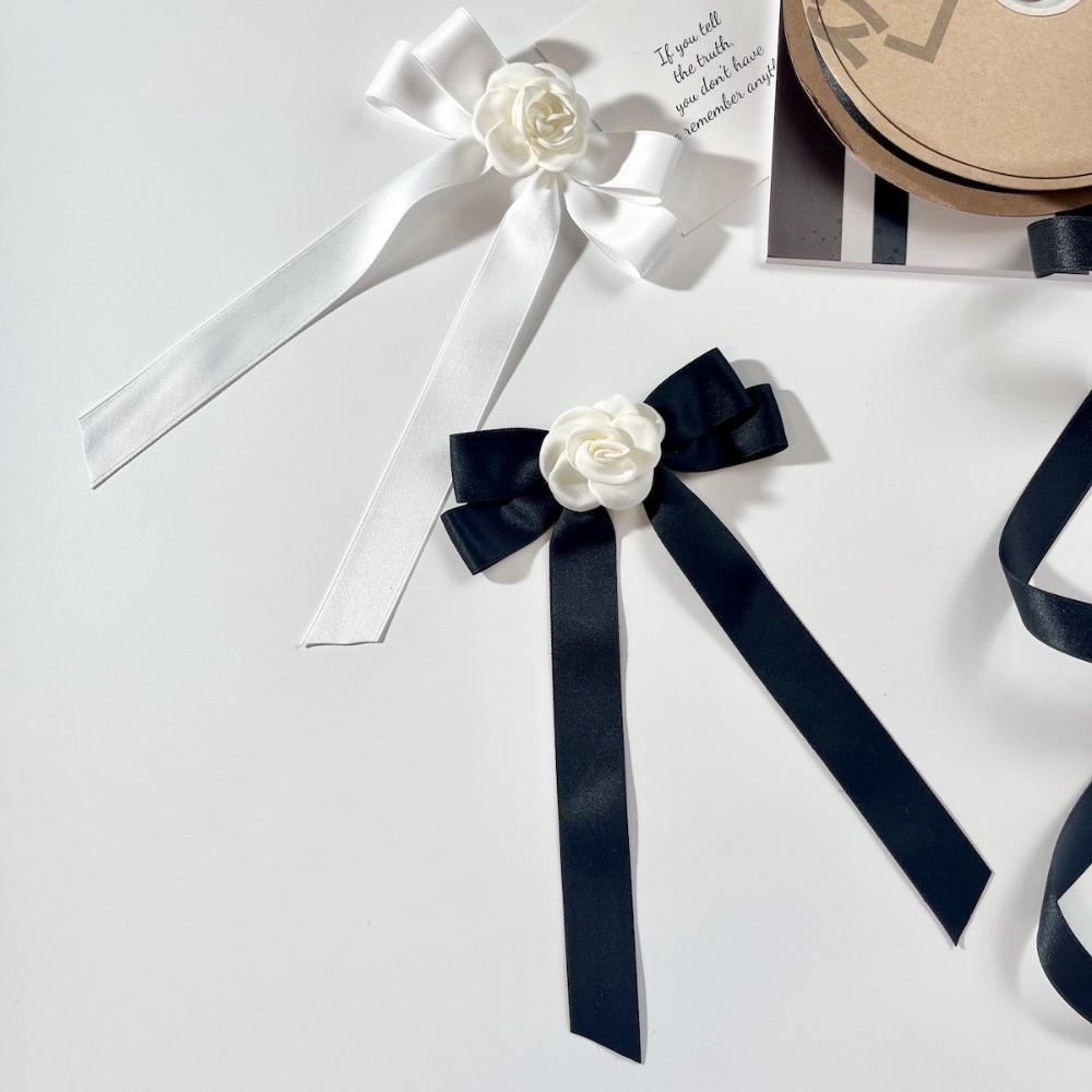 White Black Bow Brooch Pin Camellia Funerals Memorial Pin Fashion Black Ribbon Pin Shirt