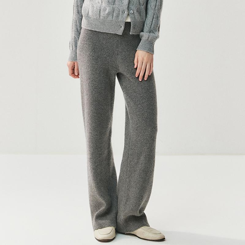 Women's High-Waist Cashmere Knitted Wide-Leg Pants for Autumn and Winter
