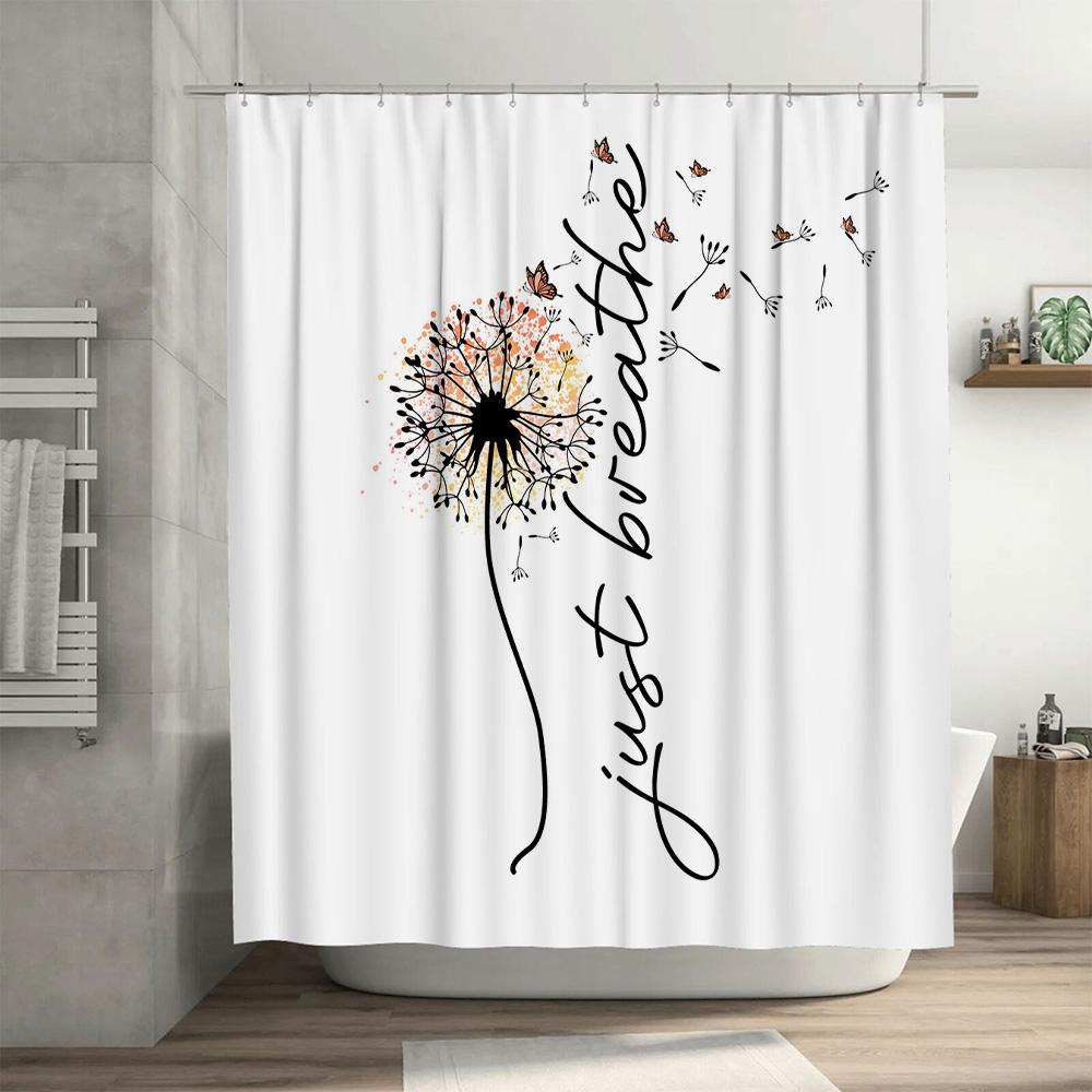 Восхитительная шторка для душа с одуванчиками Просто дыши Домашний декор Аксессуары для ванной комнаты Белая с черным принтом Для декора гостиной