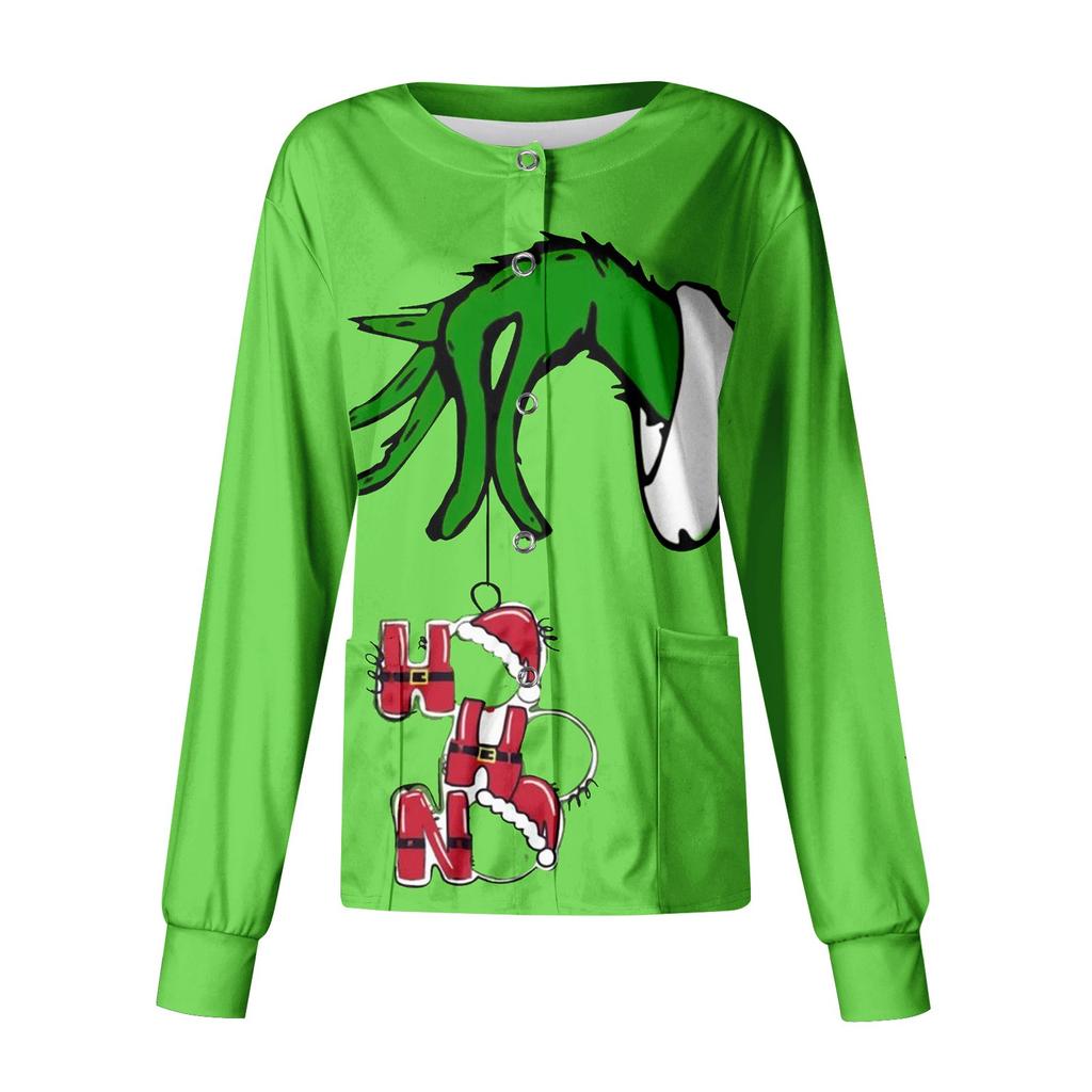 Женский повседневный однобортный топ с длинным рукавом и рождественским принтом Dry-nurse