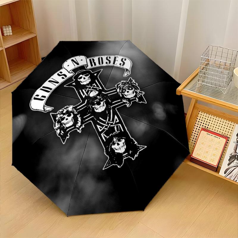 Принт Guns N’ Roses 8?Автоматический зонт с ребрами, ветрозащитный, легкий, складной, для путешествий на открытом воздухе
