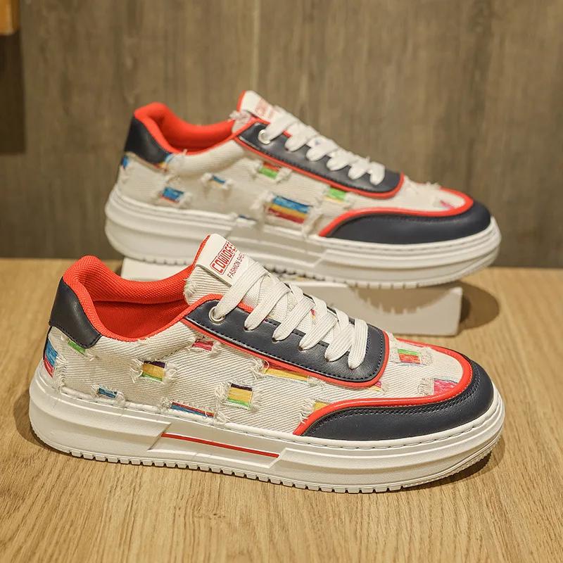 Мужская парусиновая обувь Мужская повседневная обувь для отдыха на открытом воздухе Парусная дышащая удобная белая обувь на шнуровке с толстой подошвой для скейтбординга Осенняя обувь