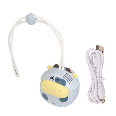 Мини-вентилятор на шею с USB-зарядкой, без лопастей, в форме мультяшной коровы, с регулируемым шнурком, для улицы, синий