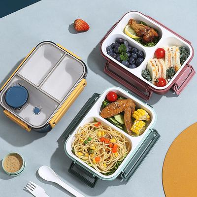 Пластиковый портативный ланч-бокс Bento с соусом и столовыми приборами для взрослых, герметичные контейнеры для хранения продуктов, пригодные для микроволновой печи