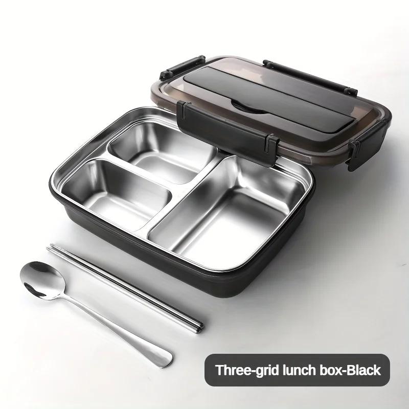 Leak-Proof Stainless Steel Lunch Box with 3 Compartments - Durable, Easy-Clean Bento Container for Students & Office Workers