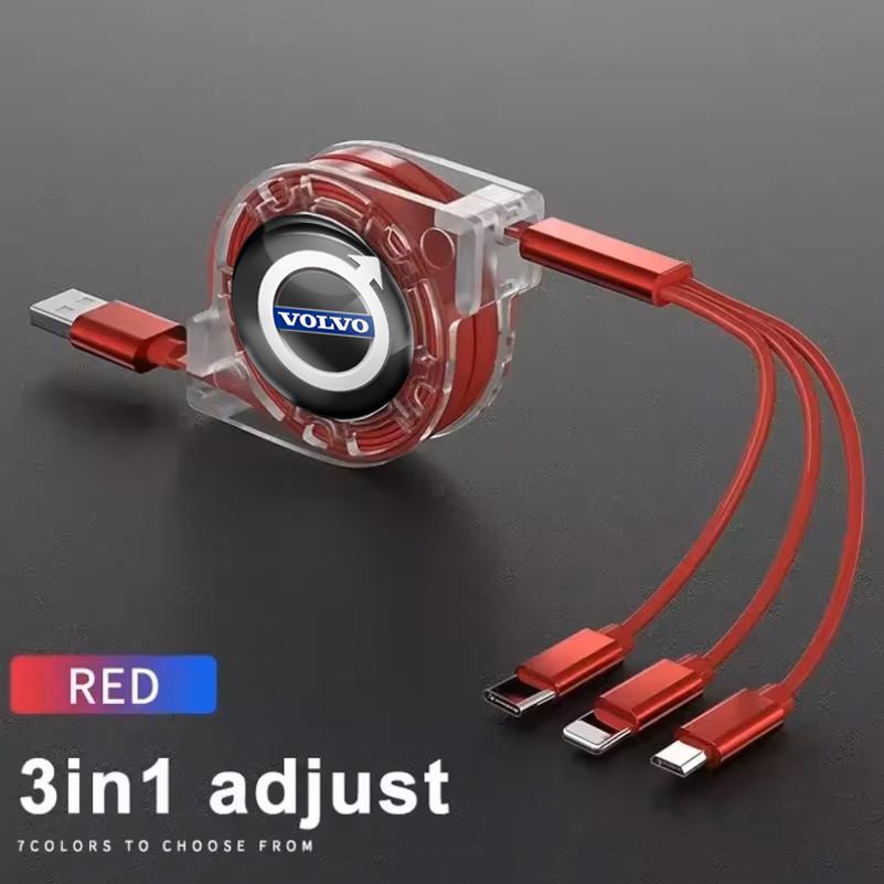 3 в 1 Micro USB Type C Автомобильный зарядный кабель Мультизарядное устройство Для Volvo XC90 XC60 V50 S60 V70 V60 V40 S90 olestar AWD XC40 S80 T6 V90
