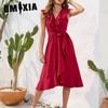 Women's Waist Sexy V-Neck Dress Casual Holiday Travel Solid Colour Dress Sleeveless Split Dresses