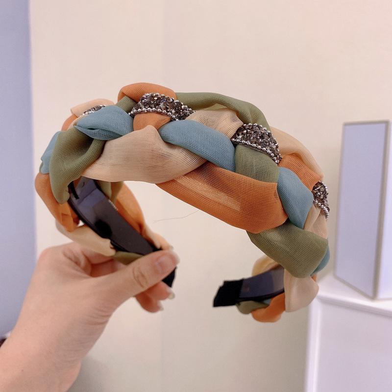 Новые красочные обручи для волос для женской моды Элегантная женская повязка для волос из органзы в клетку Дизайнерская широкая повязка на голову Головной убор
